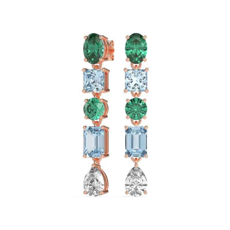 Multi-Shape Dangle 5 Stone Earrings