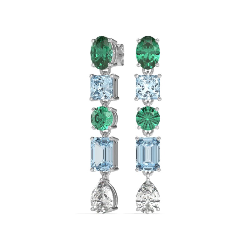 Multi-Shape Dangle 5 Stone Earrings