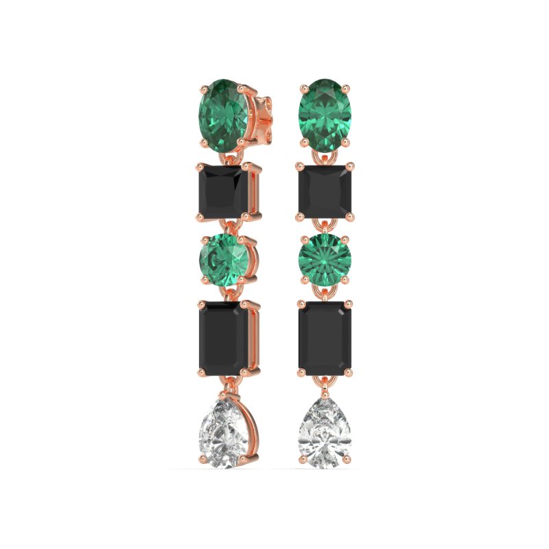 Multi-Shape Dangle 5 Stone Earrings