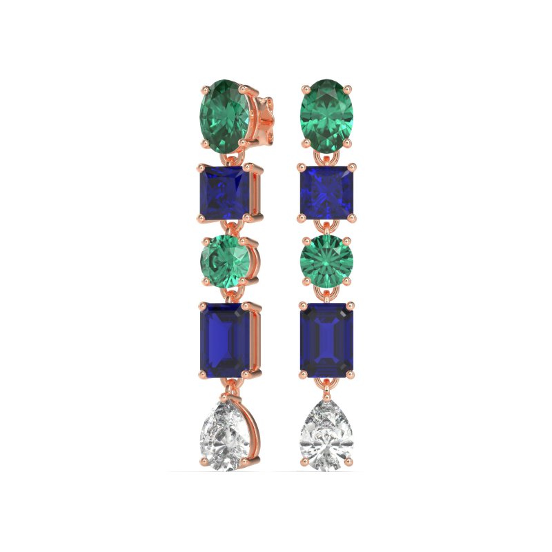 Multi-Shape Dangle 5 Stone Earrings
