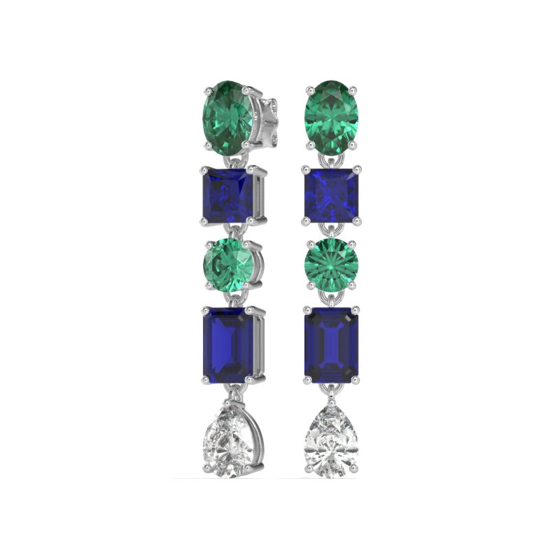 Multi-Shape Dangle 5 Stone Earrings