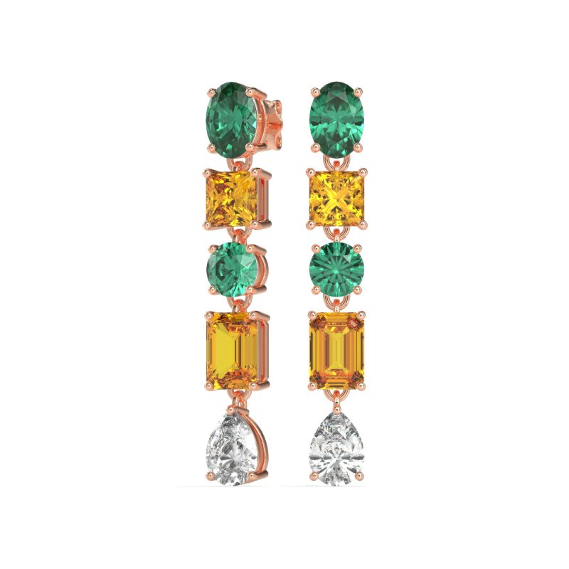 Multi-Shape Dangle 5 Stone Earrings