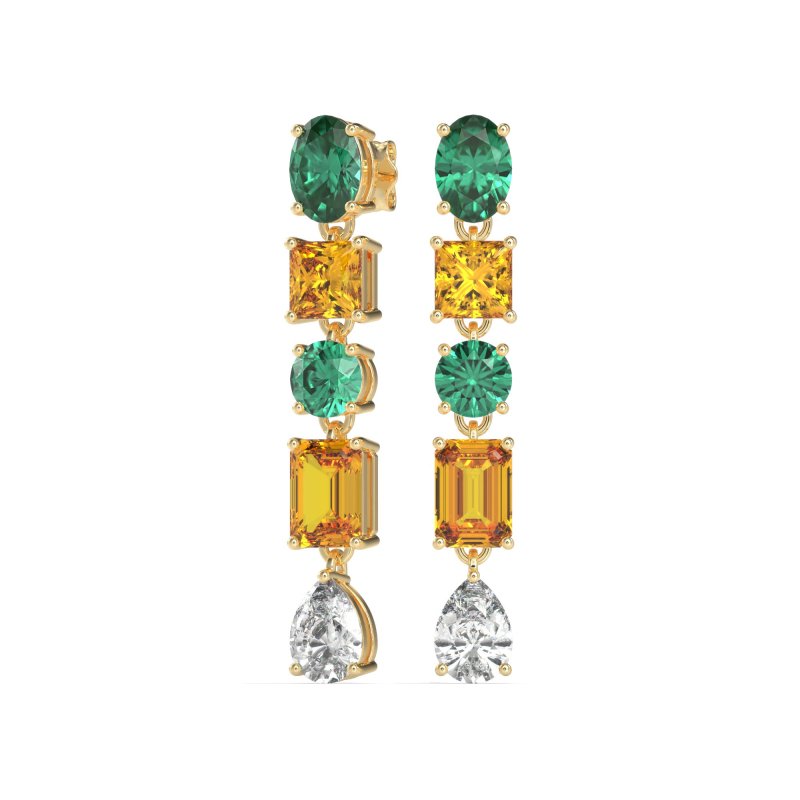 Multi-Shape Dangle 5 Stone Earrings