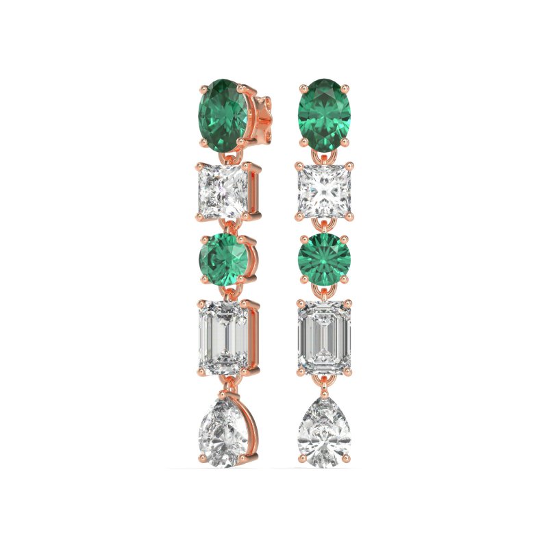 Multi-Shape Dangle 5 Stone Earrings