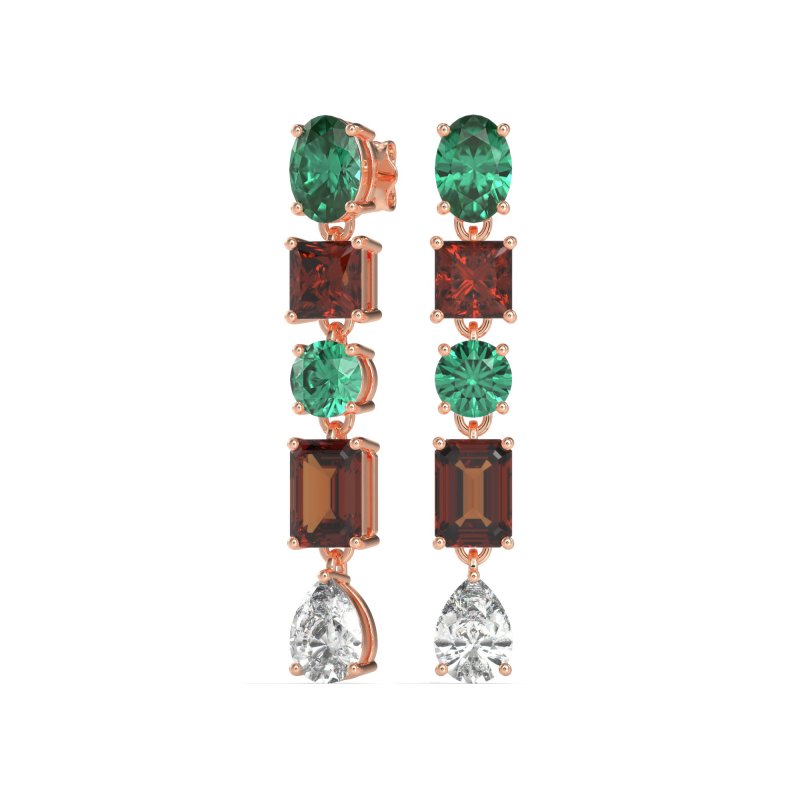 Multi-Shape Dangle 5 Stone Earrings