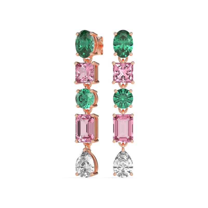 Multi-Shape Dangle 5 Stone Earrings