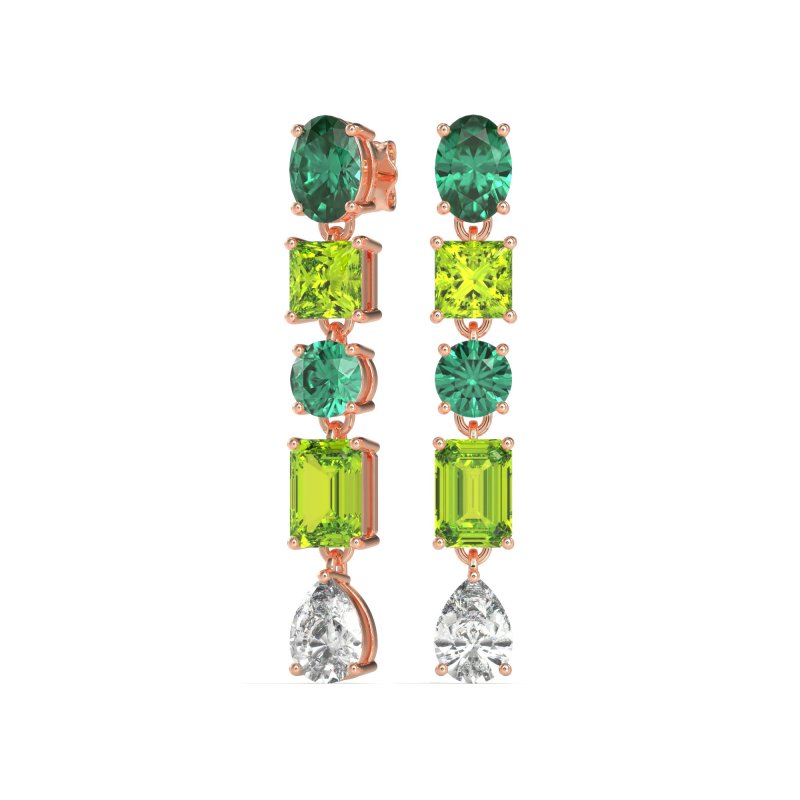Multi-Shape Dangle 5 Stone Earrings