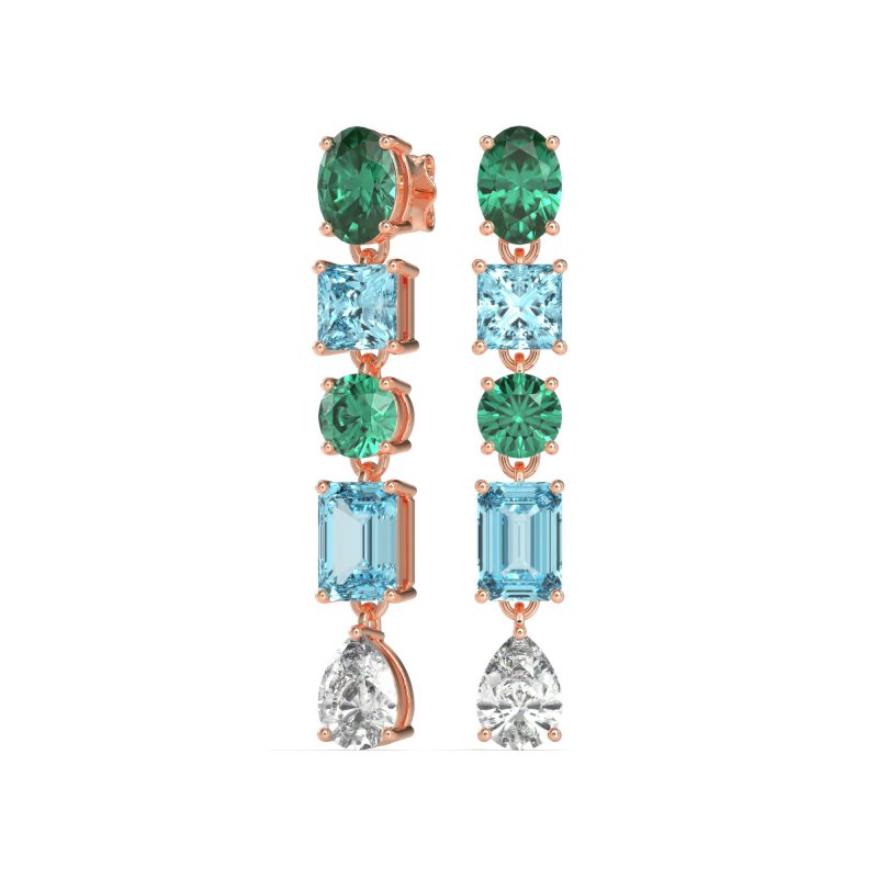 Multi-Shape Dangle 5 Stone Earrings