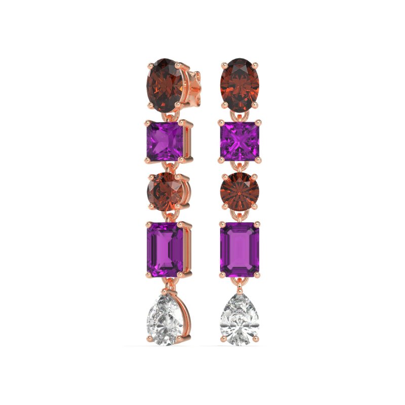 Multi-Shape Dangle 5 Stone Earrings