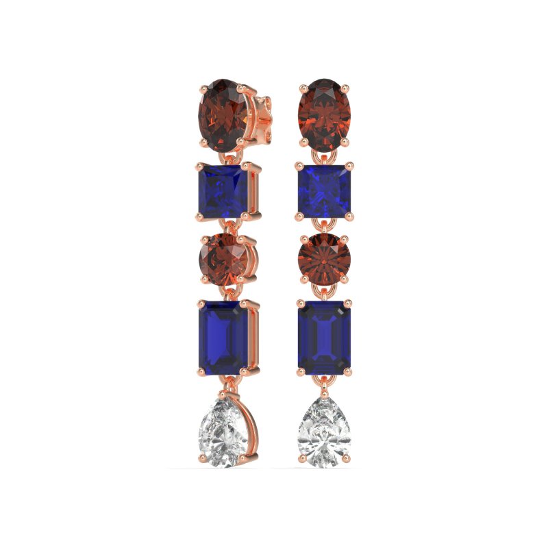 Multi-Shape Dangle 5 Stone Earrings