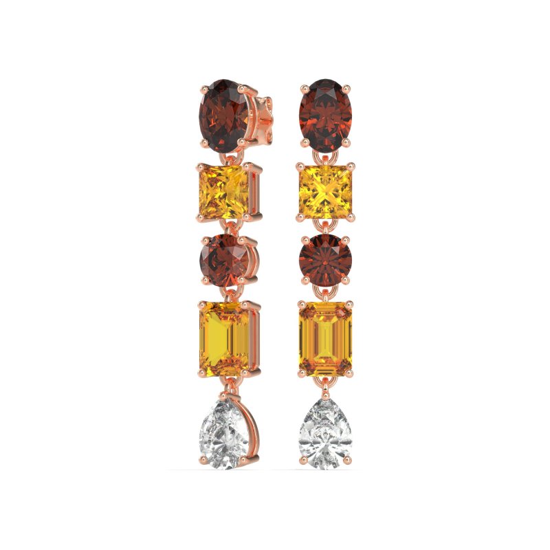 Multi-Shape Dangle 5 Stone Earrings