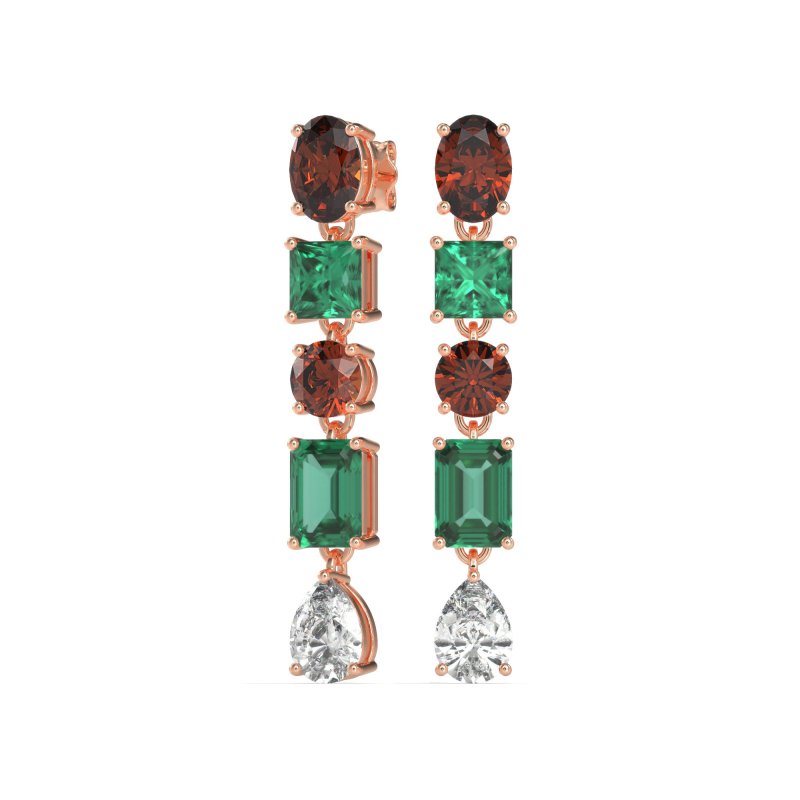 Multi-Shape Dangle 5 Stone Earrings