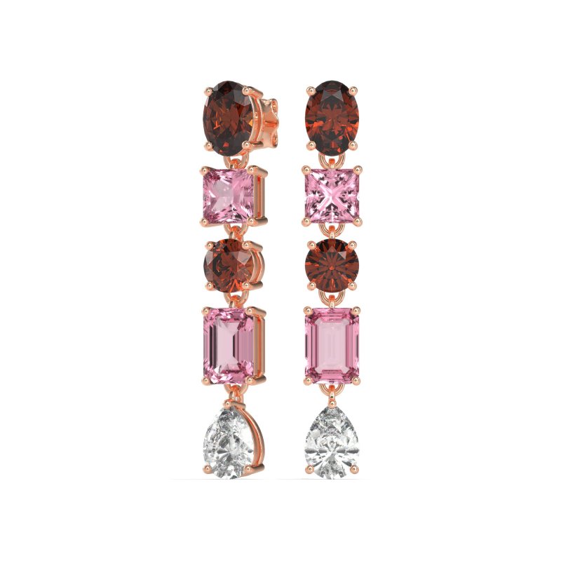 Multi-Shape Dangle 5 Stone Earrings