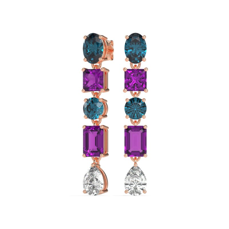 Multi-Shape Dangle 5 Stone Earrings