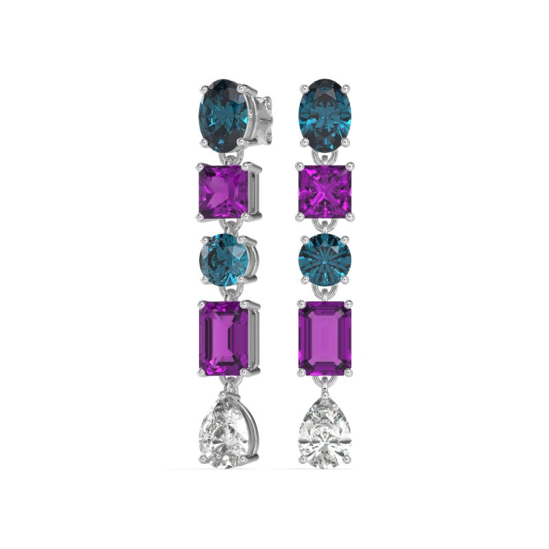 Multi-Shape Dangle 5 Stone Earrings
