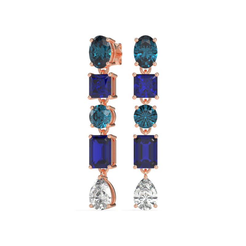 Multi-Shape Dangle 5 Stone Earrings