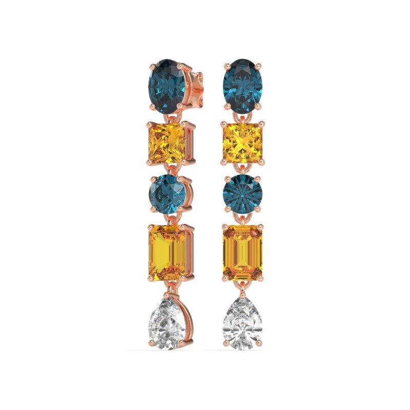 Multi-Shape Dangle 5 Stone Earrings