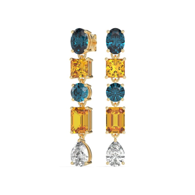 Multi-Shape Dangle 5 Stone Earrings