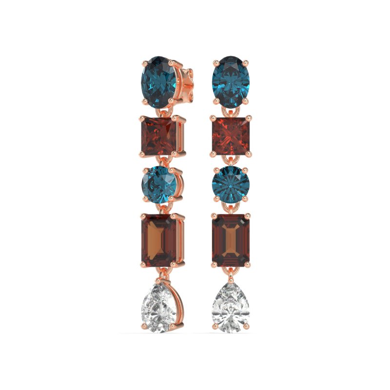 Multi-Shape Dangle 5 Stone Earrings
