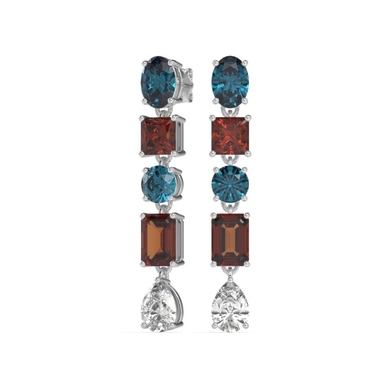 Multi-Shape Dangle 5 Stone Earrings
