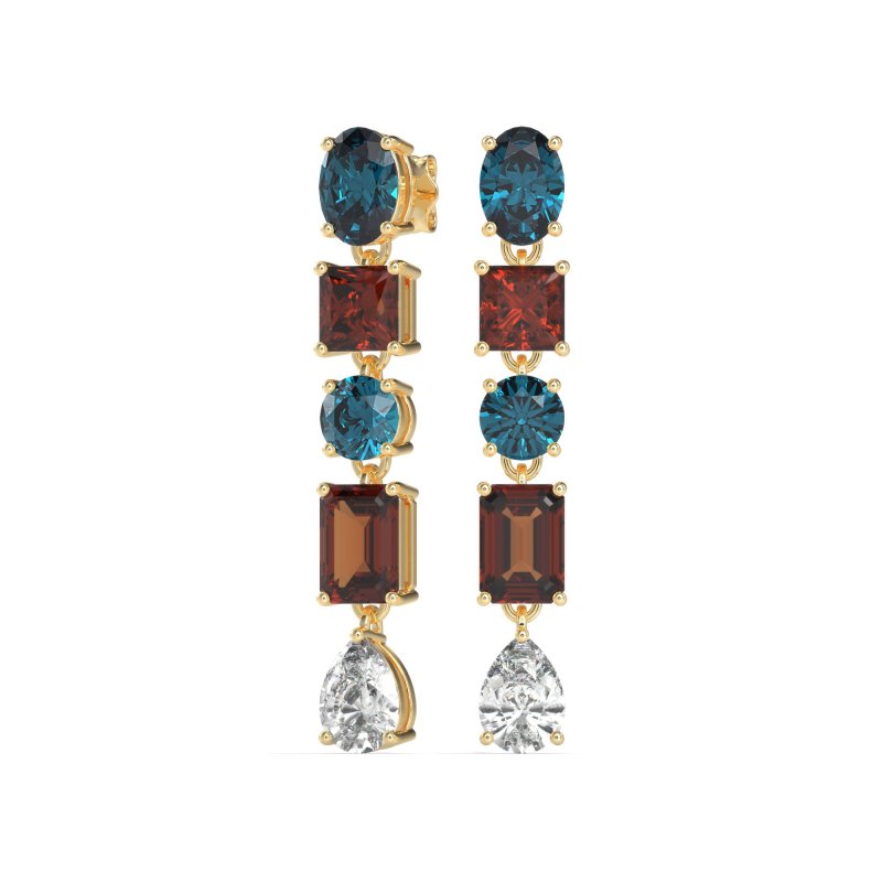 Multi-Shape Dangle 5 Stone Earrings