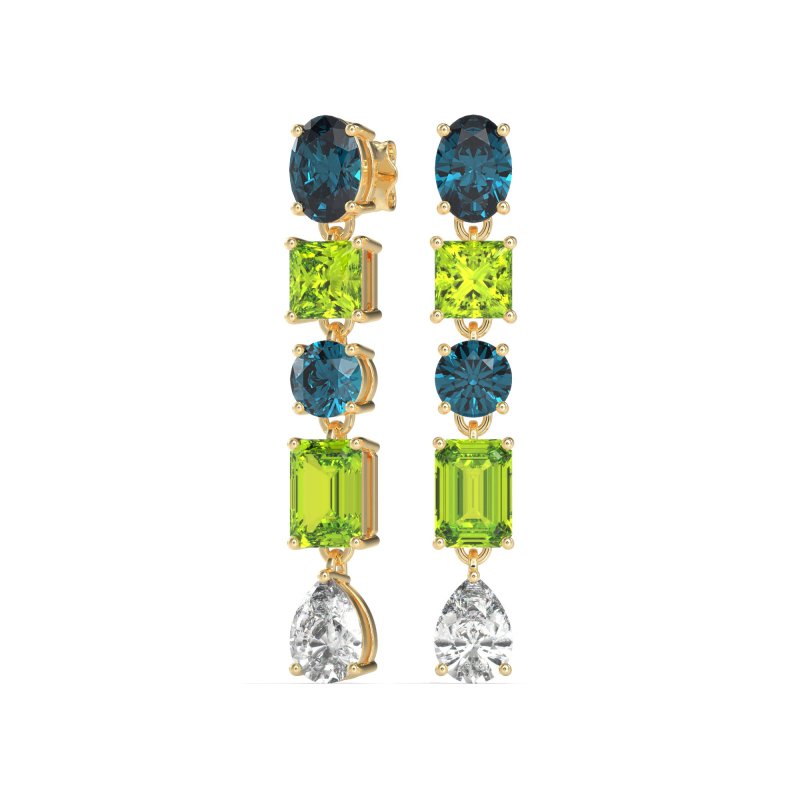 Multi-Shape Dangle 5 Stone Earrings