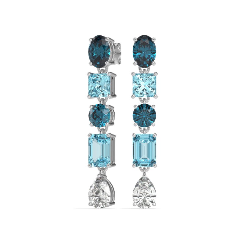Multi-Shape Dangle 5 Stone Earrings