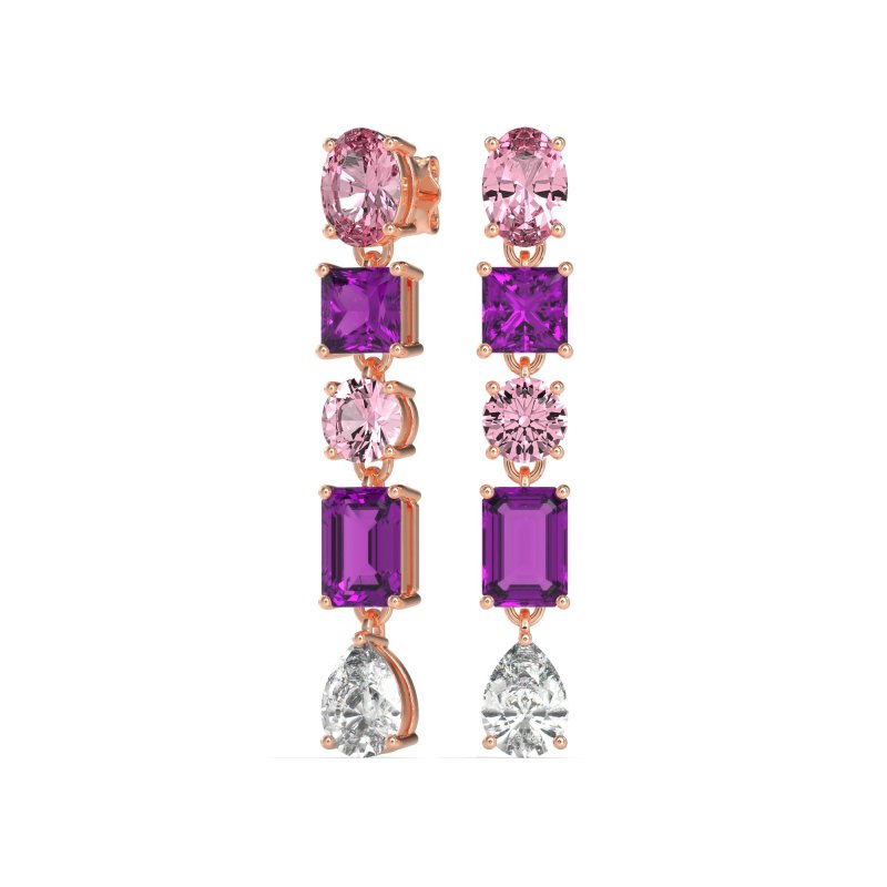 Multi-Shape Dangle 5 Stone Earrings