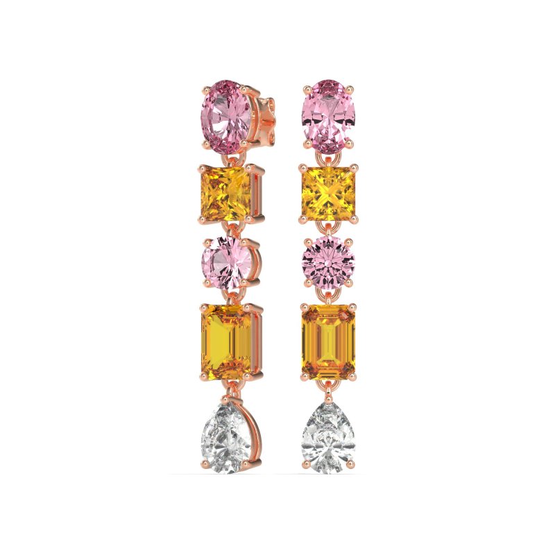 Multi-Shape Dangle 5 Stone Earrings