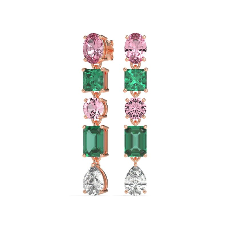 Multi-Shape Dangle 5 Stone Earrings