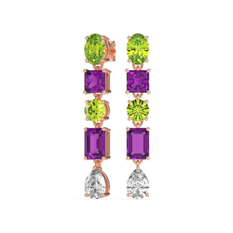Multi-Shape Dangle 5 Stone Earrings