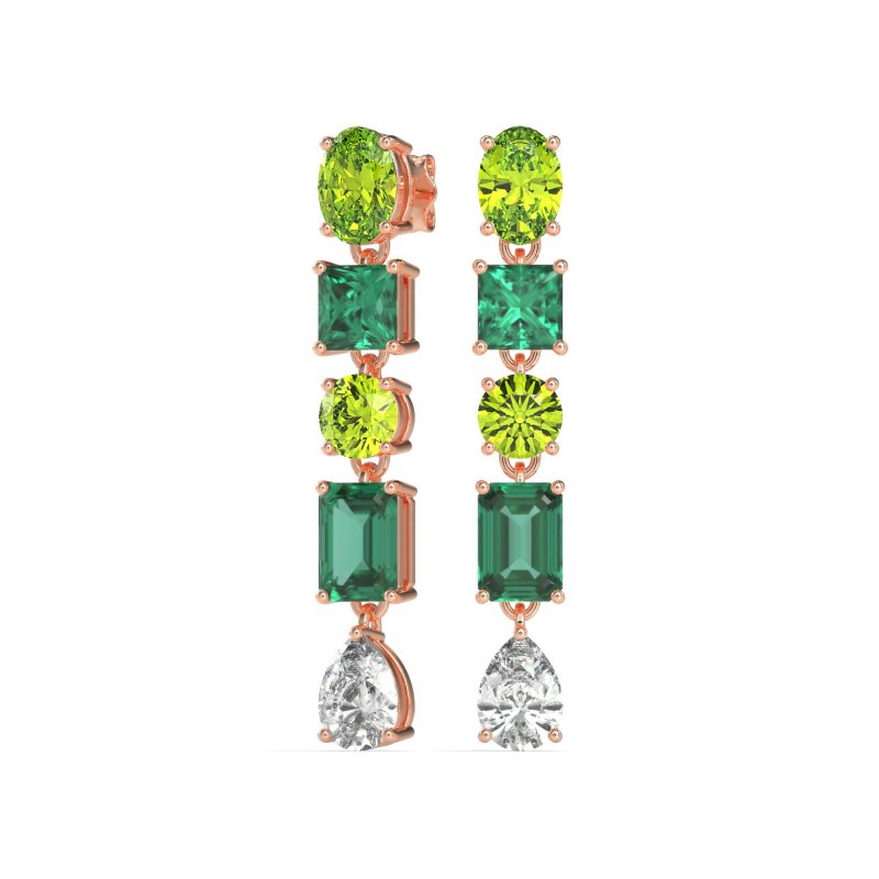 Multi-Shape Dangle 5 Stone Earrings