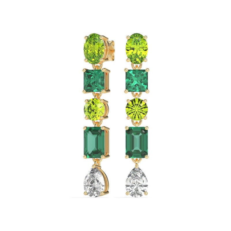 Multi-Shape Dangle 5 Stone Earrings