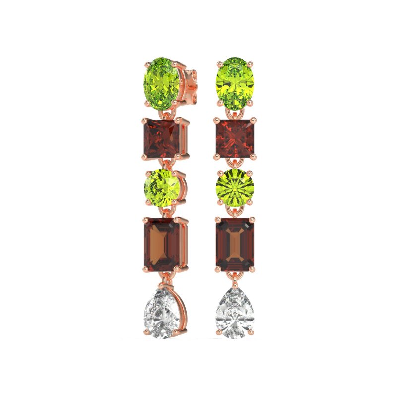Multi-Shape Dangle 5 Stone Earrings
