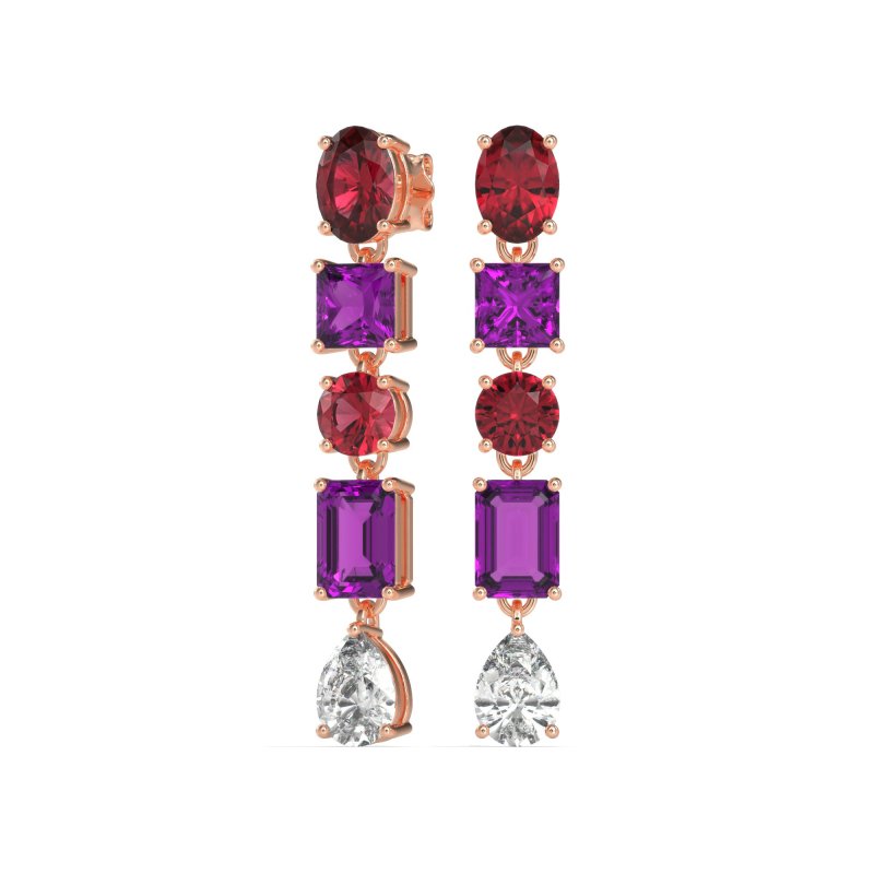 Multi-Shape Dangle 5 Stone Earrings