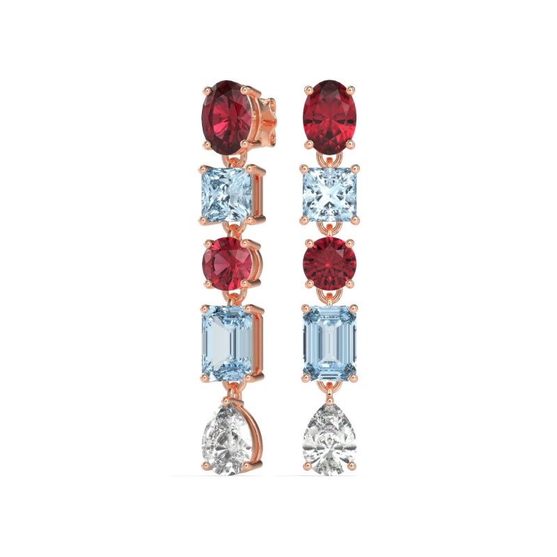 Multi-Shape Dangle 5 Stone Earrings