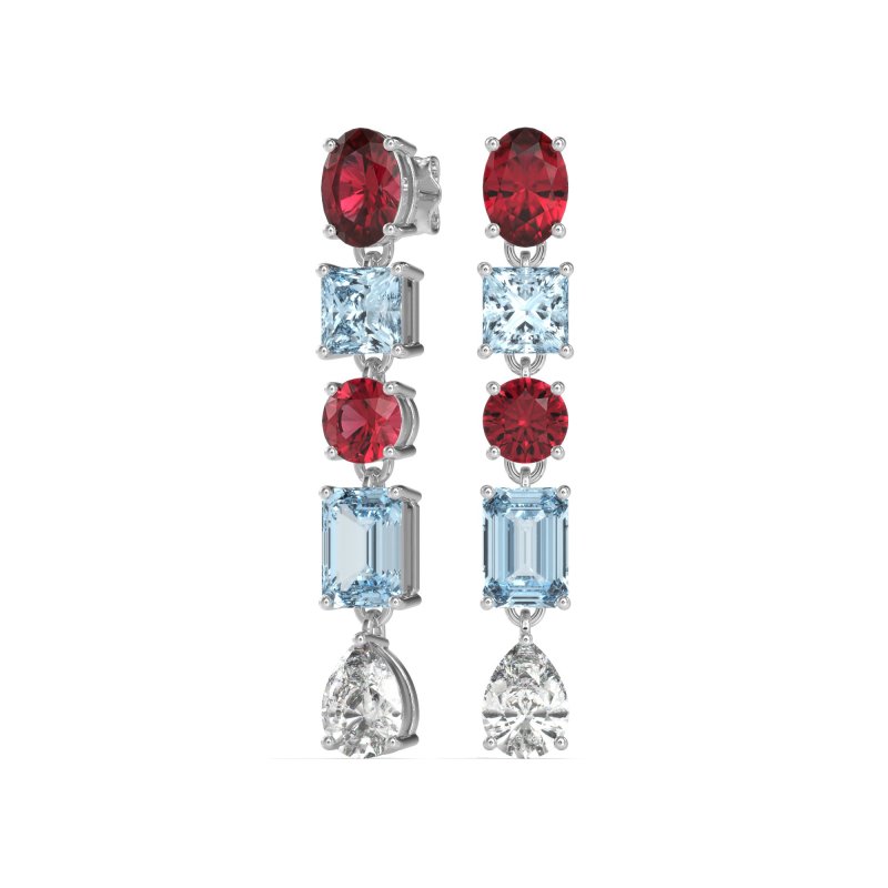 Multi-Shape Dangle 5 Stone Earrings