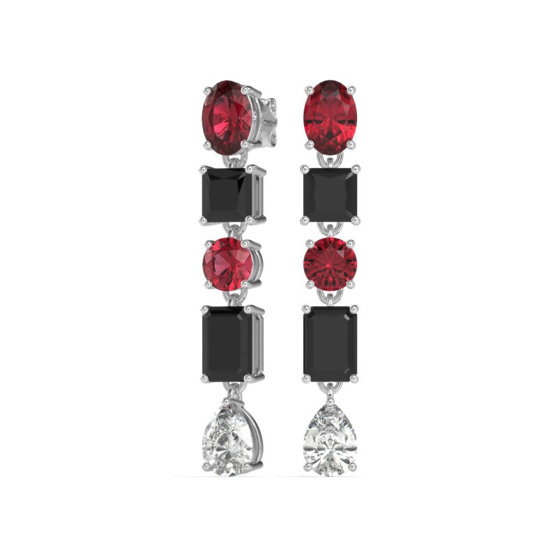 Multi-Shape Dangle 5 Stone Earrings