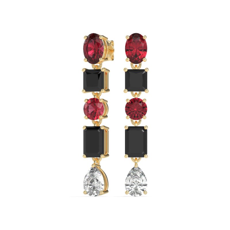 Multi-Shape Dangle 5 Stone Earrings