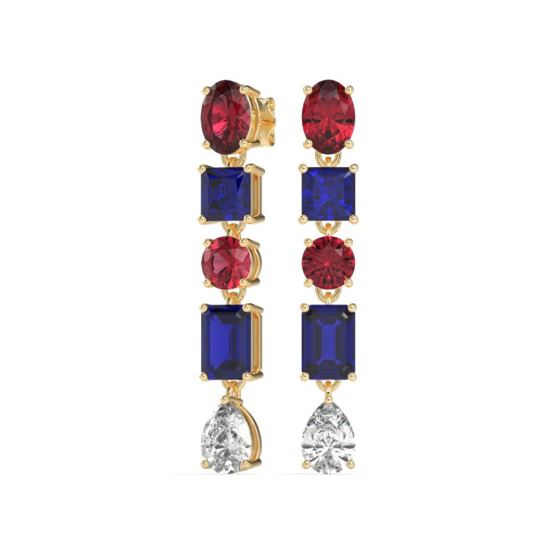 Multi-Shape Dangle 5 Stone Earrings
