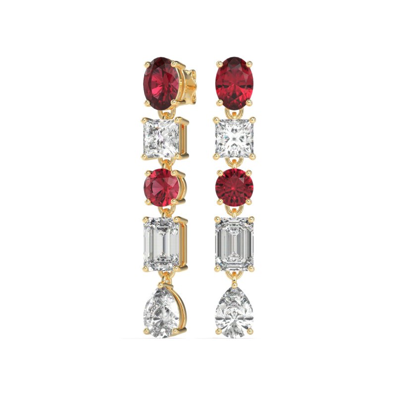 Multi-Shape Dangle 5 Stone Earrings