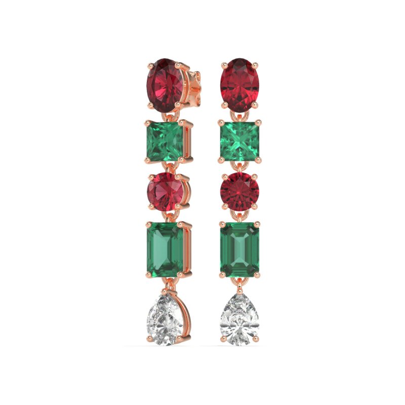 Multi-Shape Dangle 5 Stone Earrings
