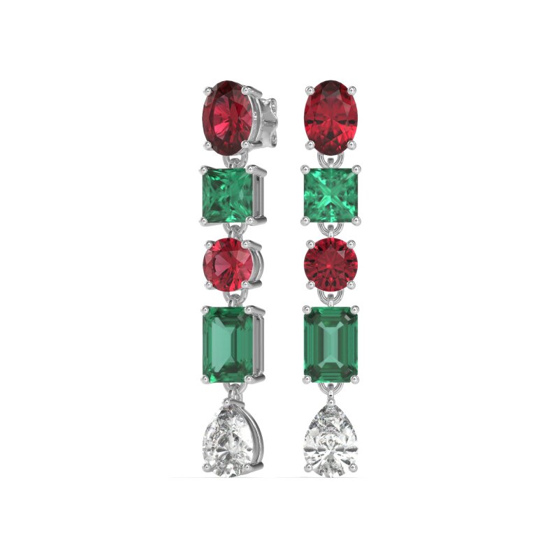 Multi-Shape Dangle 5 Stone Earrings