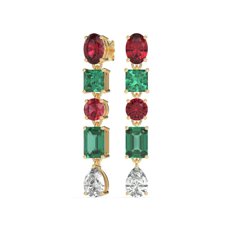 Multi-Shape Dangle 5 Stone Earrings