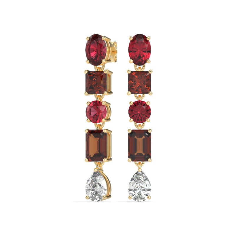 Multi-Shape Dangle 5 Stone Earrings