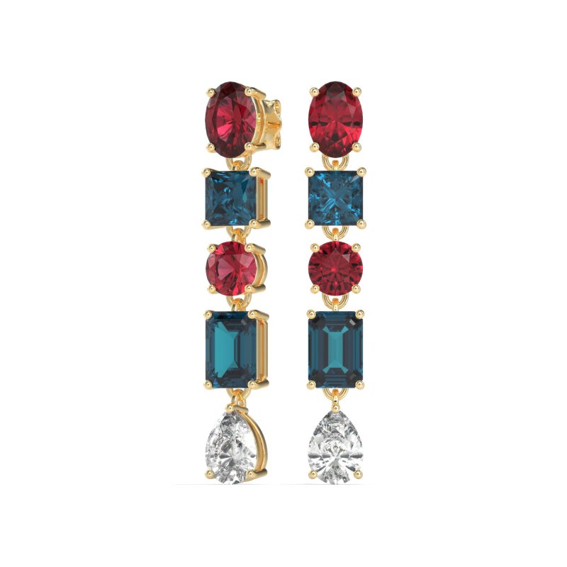 Multi-Shape Dangle 5 Stone Earrings