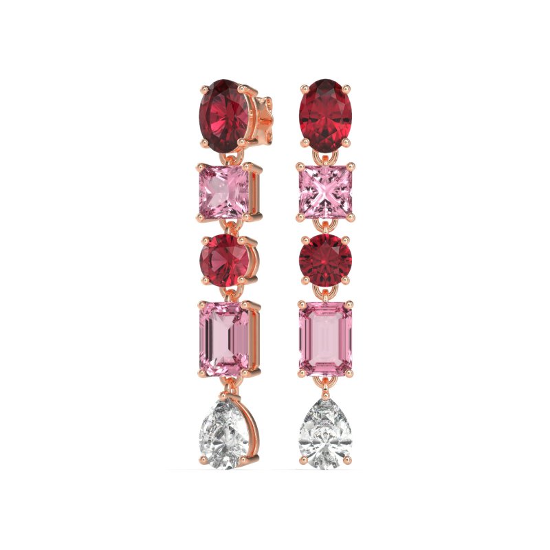 Multi-Shape Dangle 5 Stone Earrings