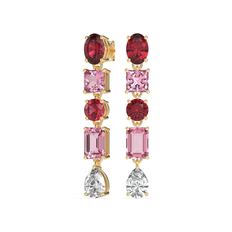 Multi-Shape Dangle 5 Stone Earrings