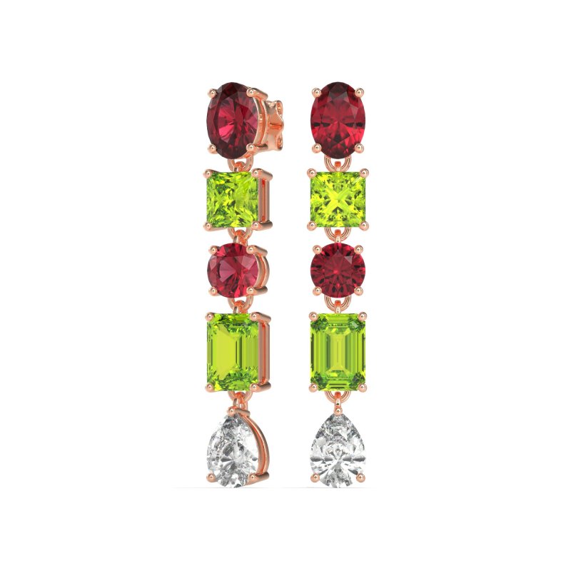 Multi-Shape Dangle 5 Stone Earrings