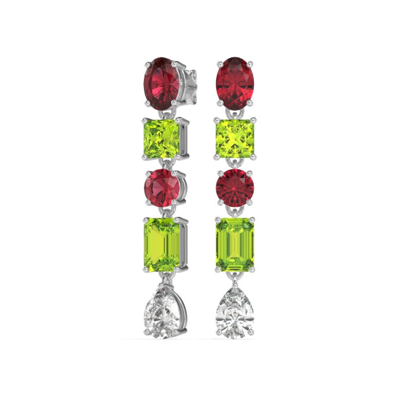 Multi-Shape Dangle 5 Stone Earrings